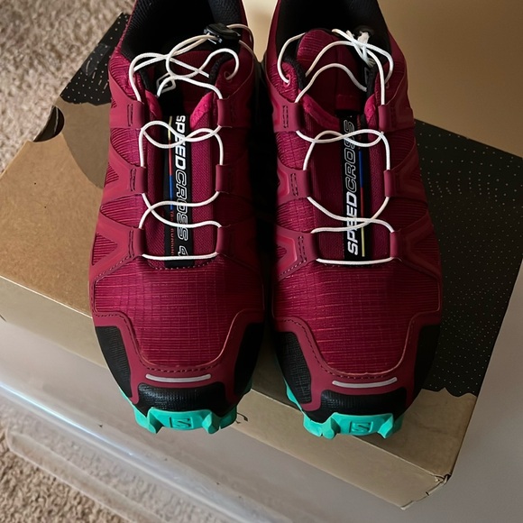 Salomon Speedcross 4 Women's Shoes - Beet Red, Electric Green, Black - Picture 2 of 8